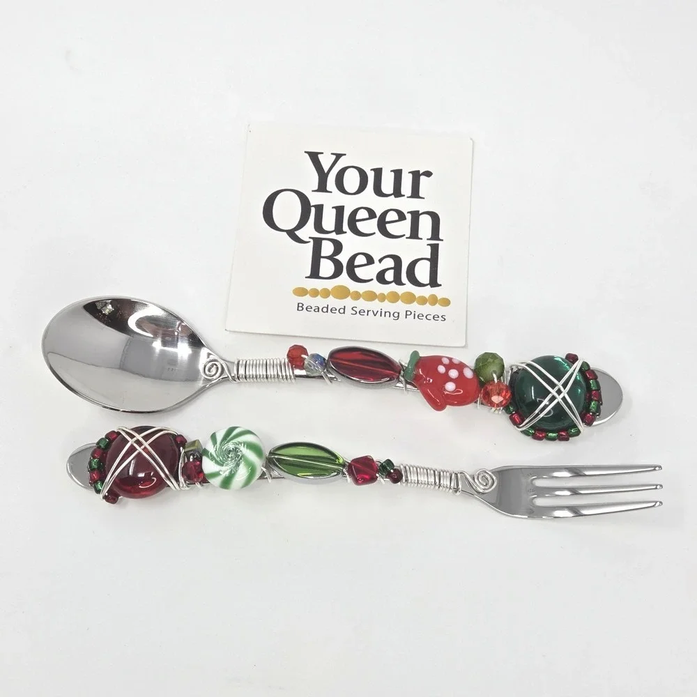 The Queen Bead Christmas Charcuterie Set Beaded Spoon‎ & Fork 6